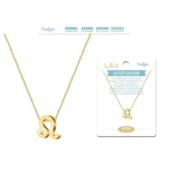 Collar Zodiaco Signo Leo Acero Color Dorado - Implantacion Coleccion Constelaciones Zodiaco